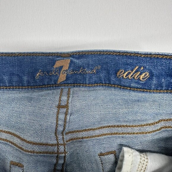 7 for all Mankind Edie Cropped Jeans Size 27 Raw Hem Straight Leg Medium Wash - Picture 4 of 11